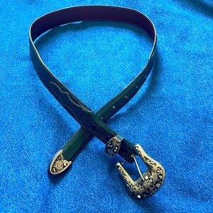 Vintage Bandera Tapered Lizard Belt w/silver inlay Buckle/Keeper&Tip size 30